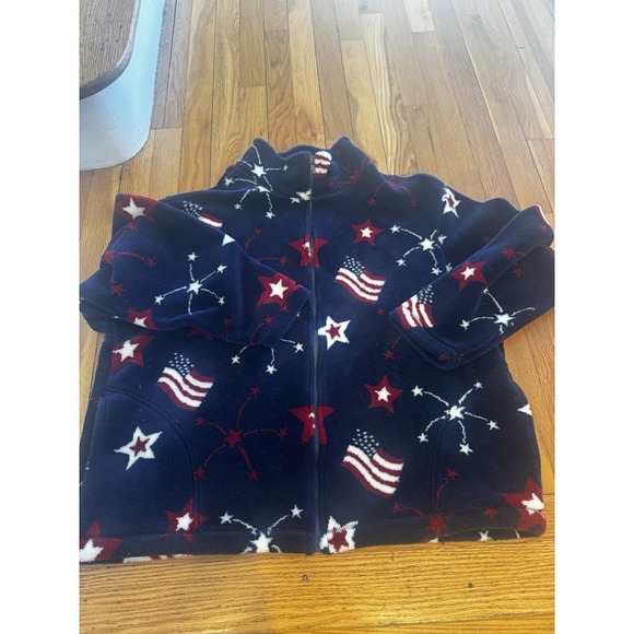 Vintage American Flag Fireworks‎ Fleece Full Zip Jacket Mandal Bay XXL Usa Made - Picture 1 of 11